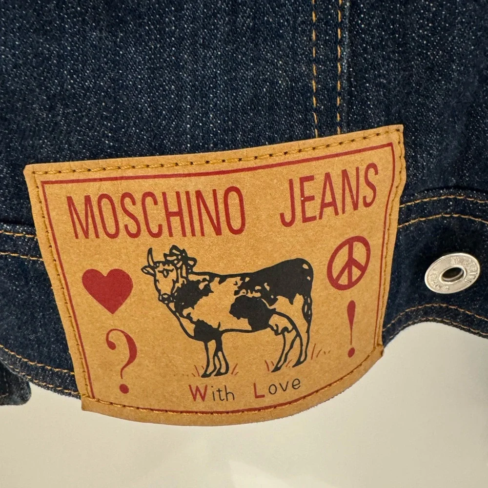 LOW START!! Moschino Jeans Blue Denim Jacket with Shirt Collar - Picture 5 of 12